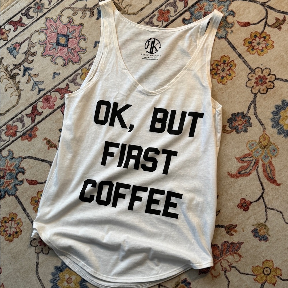 Recycled Karma White Tank Top with Graphic Design